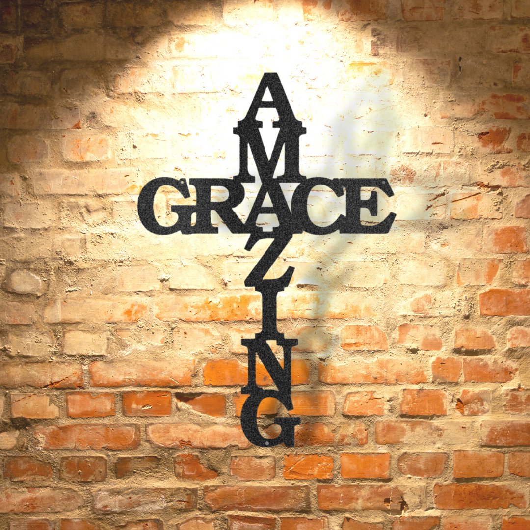 An Amazing Grace Cross - Steel Sign with a unique metal art design gracing the word grace.