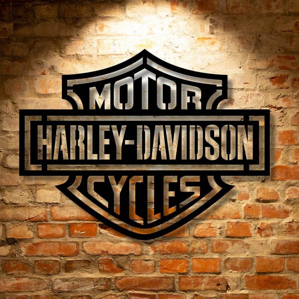 Harley Logo Cycles - Steel Monogram on Brick Wall Art Decor