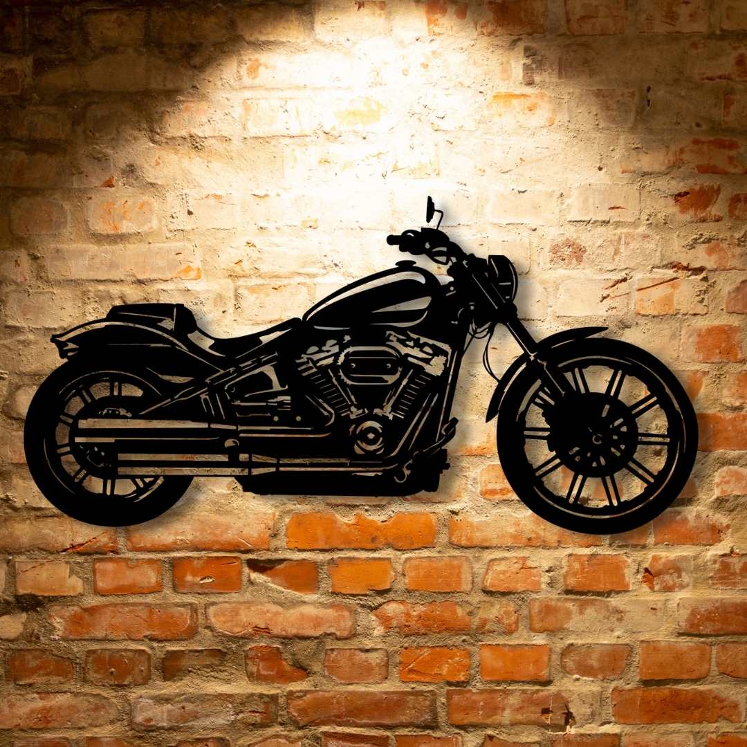 Customized Harley Davidson Breakout Steel Monogram Wall Art, the ideal mechanic metal wall art for personalized garage signs.