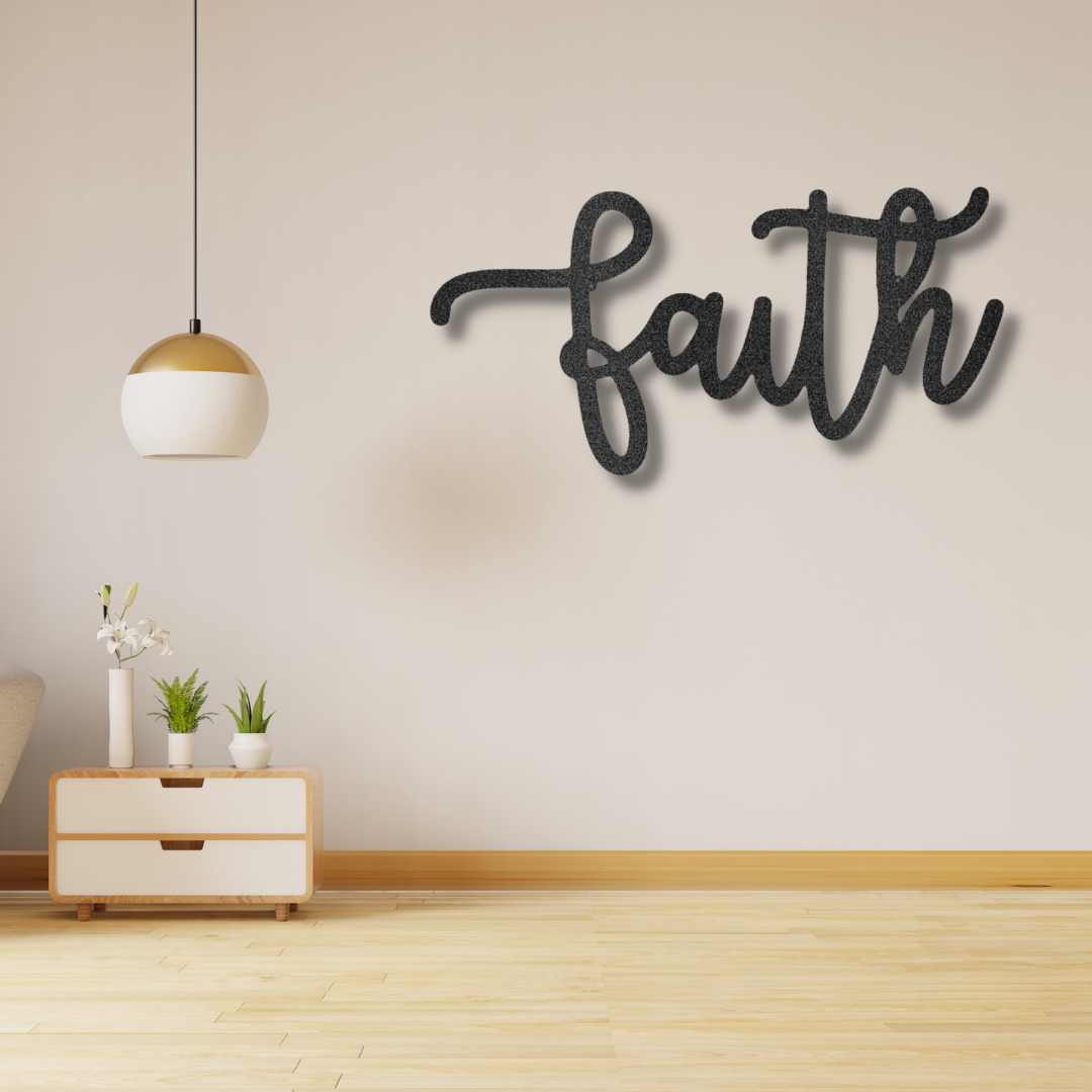 The Faith Script - Personalized Steel Sign on a brick wall.