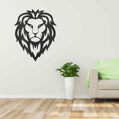 A personalized Lion Head - Steel Sign on a brick wall, serving as metal wall art decor.