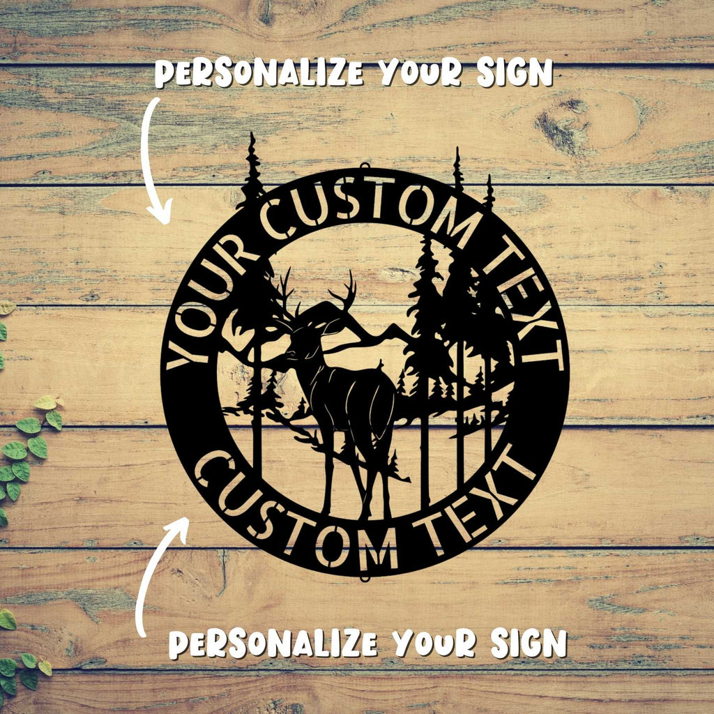 A CUSTOM DEER SIGN - Personalized Deer Monogram Steel Sign with Metal Family Wall Art.