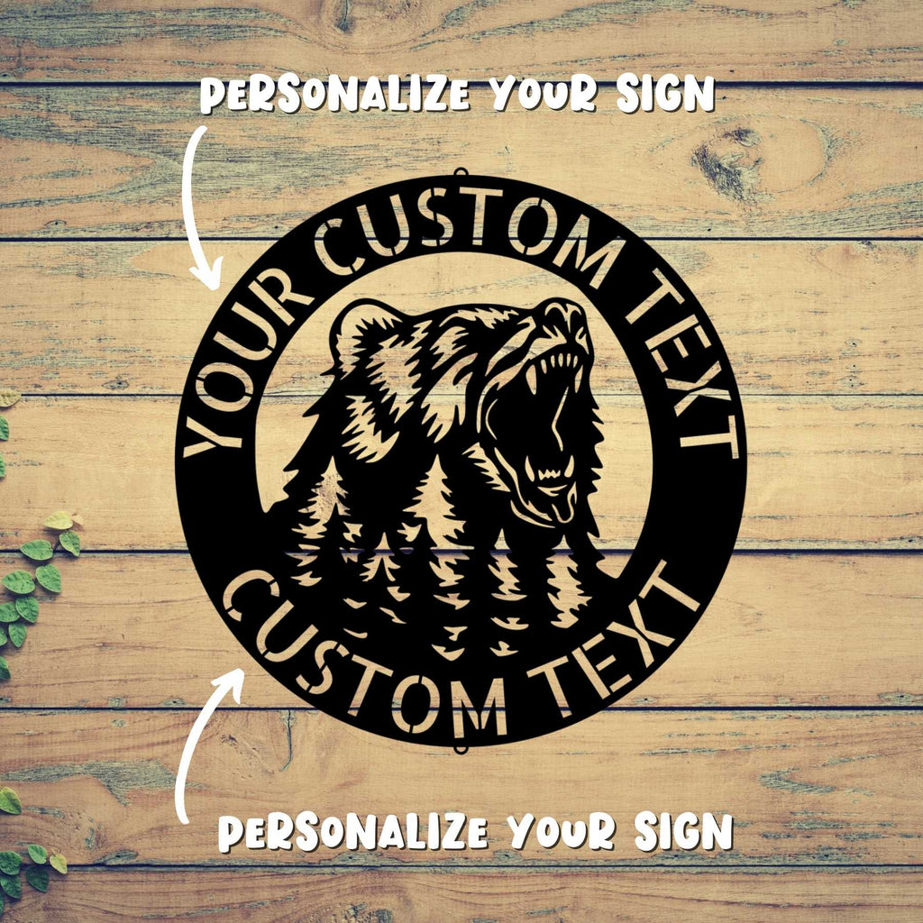 A custom bear steel monogram sign with your custom text, perfect for personalized family decor.