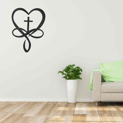 A Unique Love Infinity Cross - Steel Sign with a heart, perfect for personalized family signs.