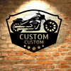 Custom Chopper Shop Monogram - Steel Sign on a brick wall, perfect for garage decor.