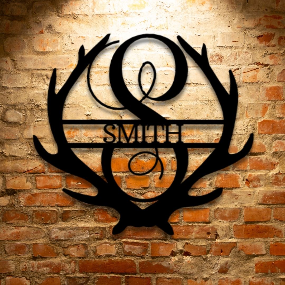 PERSONALIZED Antler Monogram - Steel Sign featuring Custom Handmade Designs.