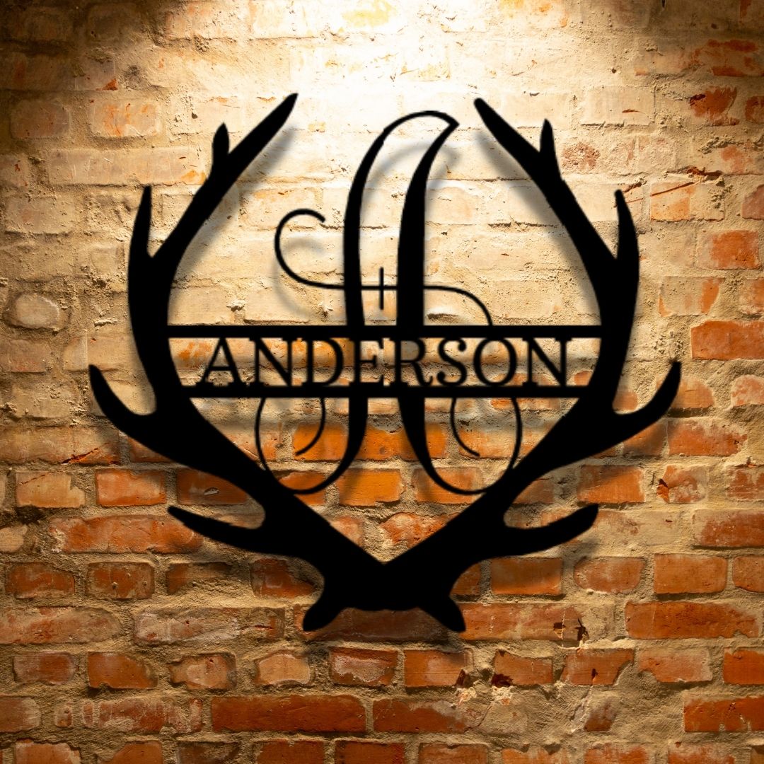 PERSONALIZED Antler Monogram - Steel Sign featuring Custom Handmade Designs.