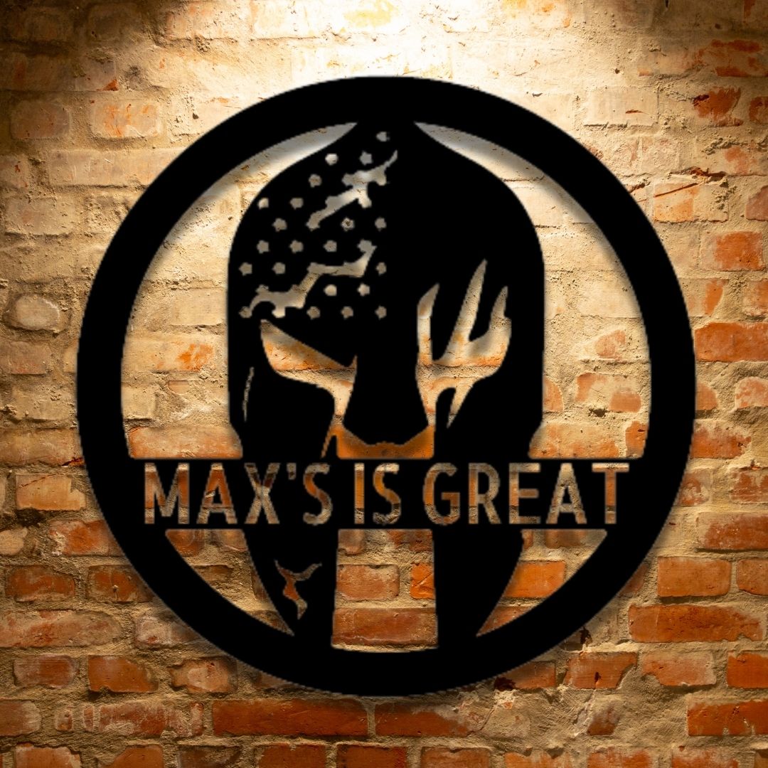 Max is great PERSONALIZED Battle Spartan Helmet - Steel sign that would make a unique metal art gift.