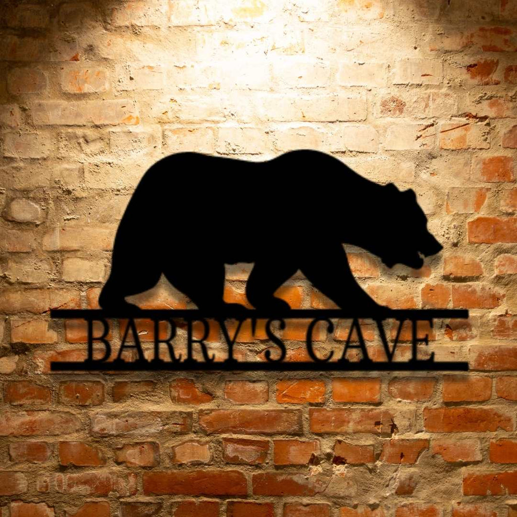 A UNIQUE, PERSONALIZED Bear Monogram - Steel Sign on a brick wall.