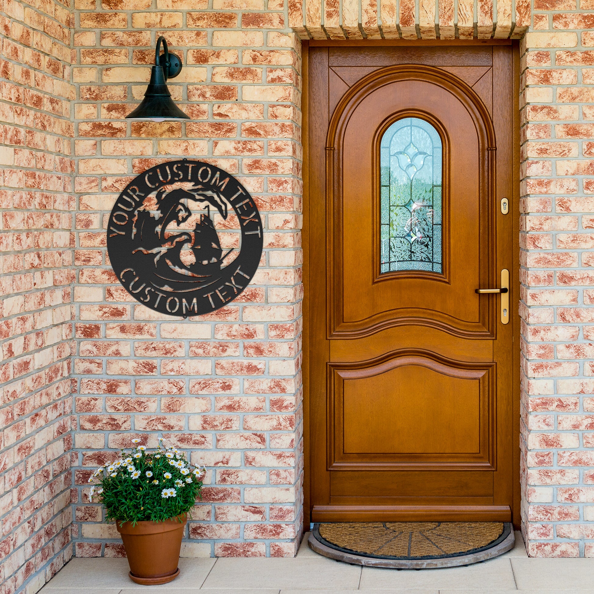 A personalized custom captain sign with a ship in the middle, perfect as metal family wall art.