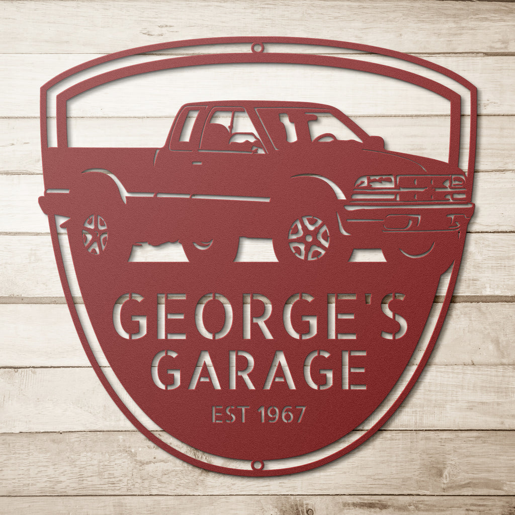 George's Chevrolet S10 1998 - Retro Personalized Garage Car Steel Monogram Sign.