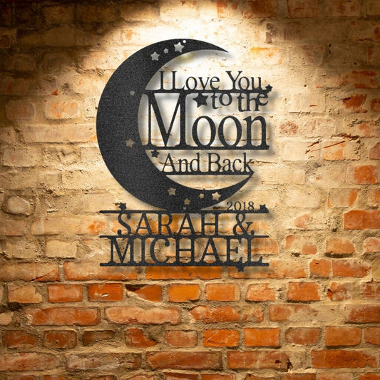 I love you to the Moon and Back Monogram - Unique Metal Art Gift.