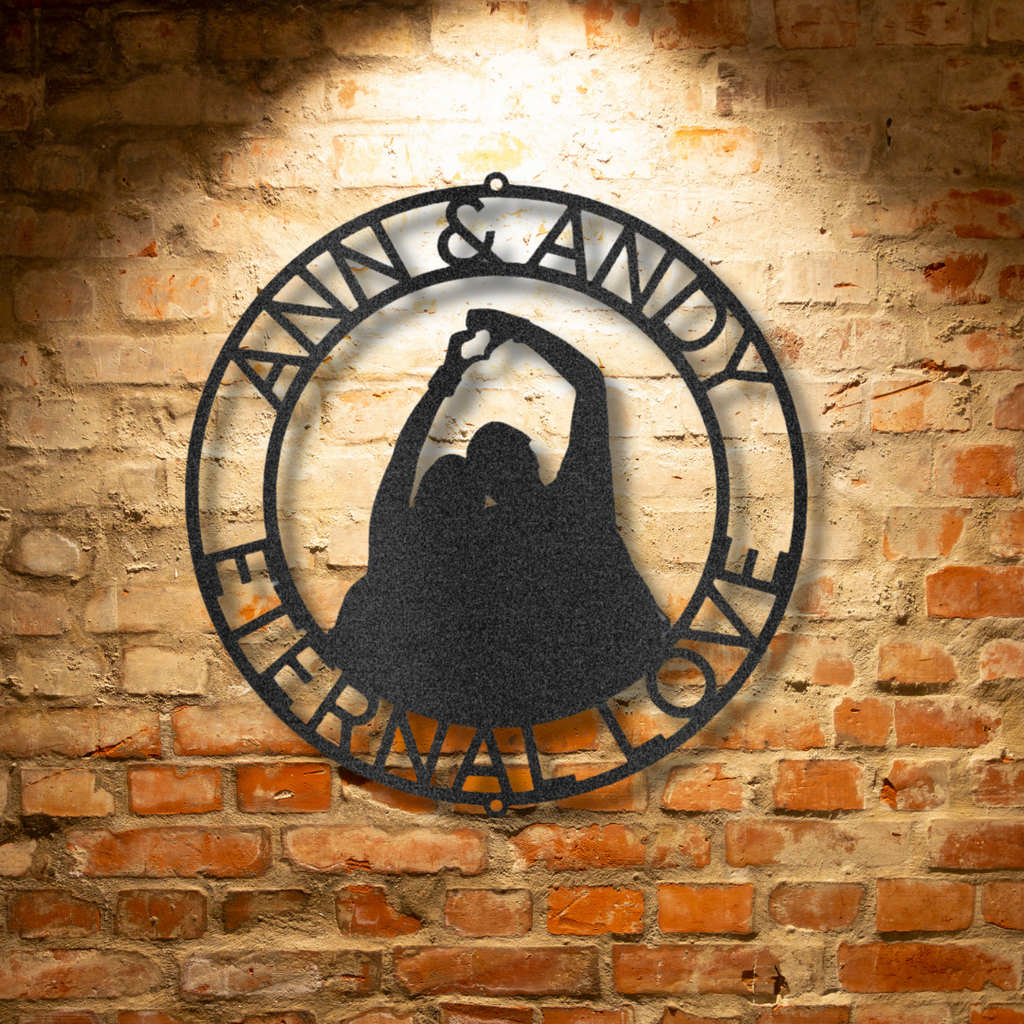 Anna and Andy Couple Silhouette Monogram 1 - Custom Handmade Steel Sign metal wall art.