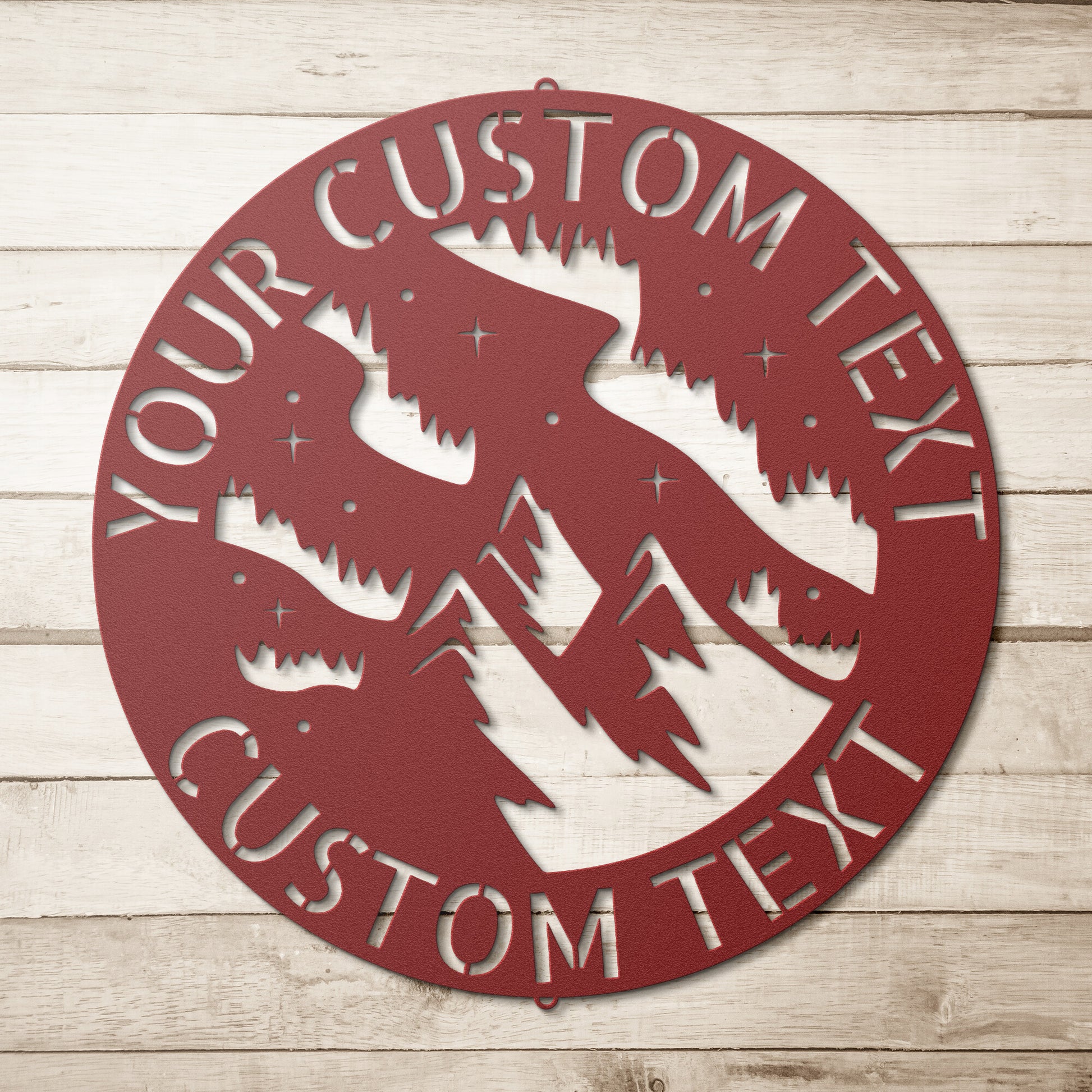 A personalized metal mountain sign for elegant home wall decor that displays custom text.