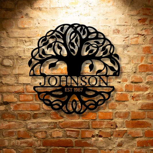 A CUSTOM Metal Wall Art Decor - Steel Sign with the name johnson on it.