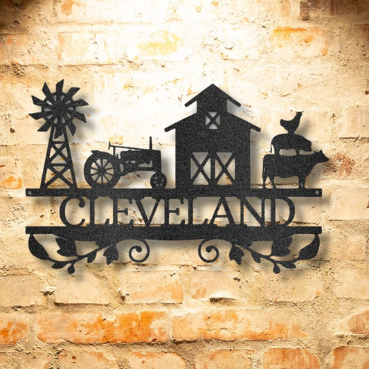 Cleveland Family signs - personalized steel decor with elegant monogram.