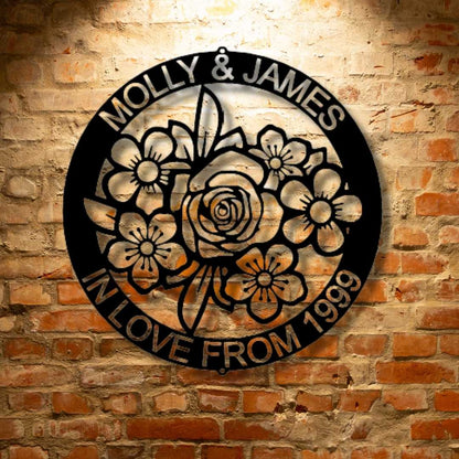 Molly & James adore the UNIQUE Personalized Floral Ring Monogram - Steel Sign from 1989 metal wall art.