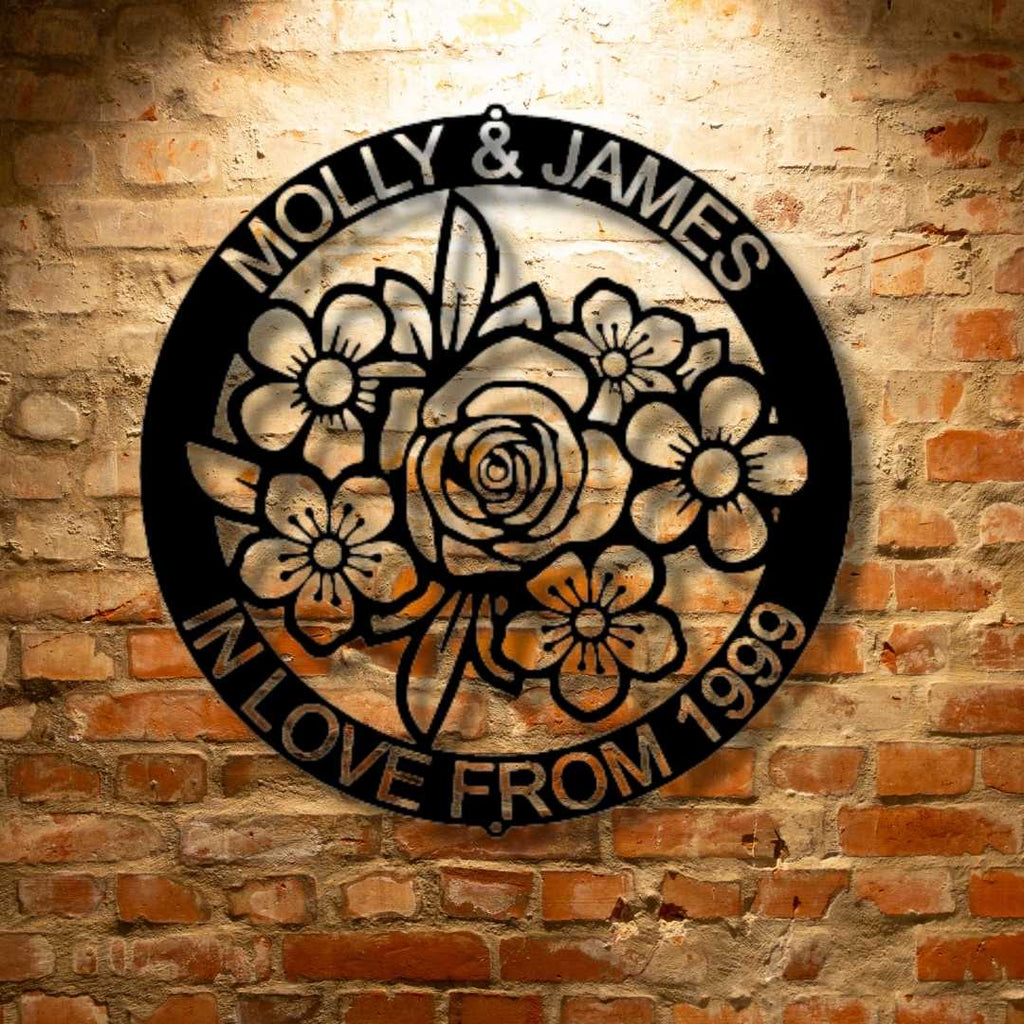 Molly & James adore the UNIQUE Personalized Floral Ring Monogram - Steel Sign from 1989 metal wall art.