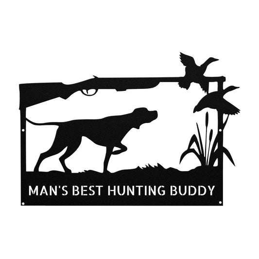 a black and white silhouette of a dog with a gun