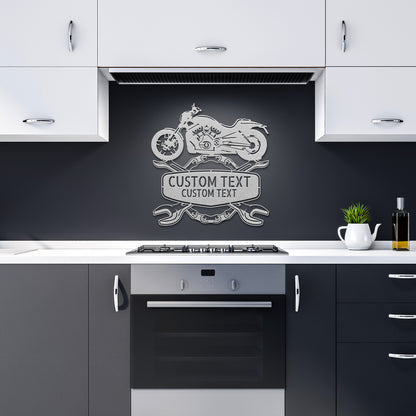 Harley Davidson Workshop Steel Monogram Wall Art Home Decor featuring wrenches on a brick wall perfectly suits personalized garage decor.