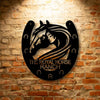 The CUSTOM Horse Owner Monogram - Steel Sign logo on a brick wall.