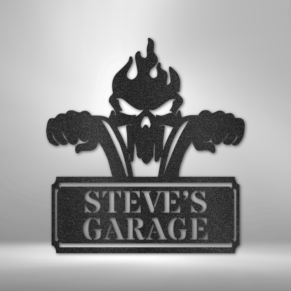 Rough Ride Monogram - Steel Sign on a brick wall, personalized garage sign.