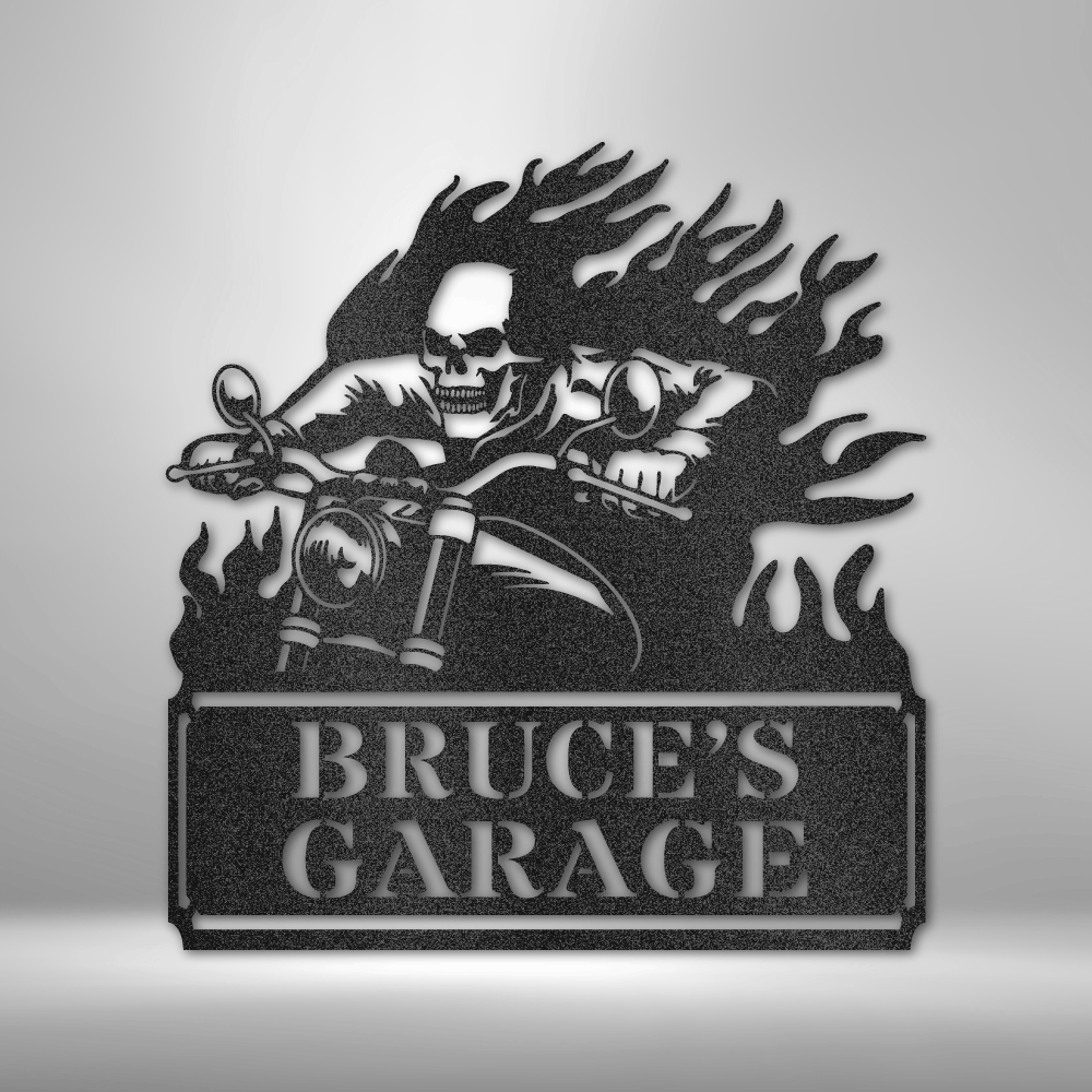 Personalized Garage Sign with a Steel Screaming Demon - Zac's Parking on a Brick Wall.