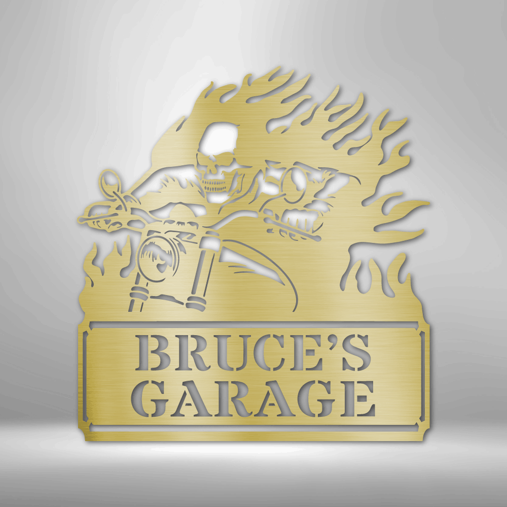 Personalized Garage Sign with a Steel Screaming Demon - Zac's Parking on a Brick Wall.