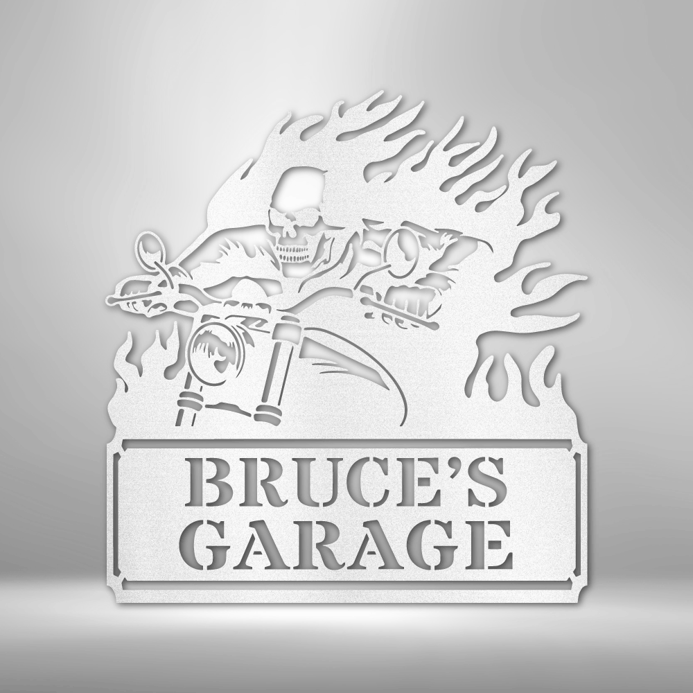 Personalized Garage Sign with a Steel Screaming Demon - Zac's Parking on a Brick Wall.