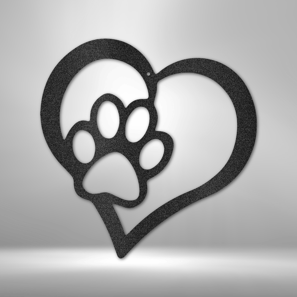 A personalized Metal Wall Art Decor featuring a paw print, perfect as a durable outdoor sign for anyone who loves puppy and family.