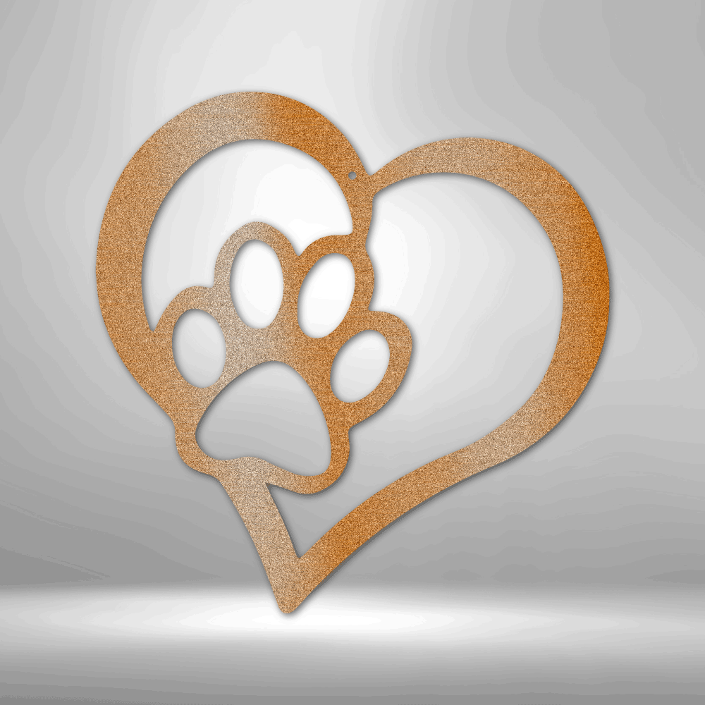 A personalized Metal Wall Art Decor featuring a paw print, perfect as a durable outdoor sign for anyone who loves puppy and family.