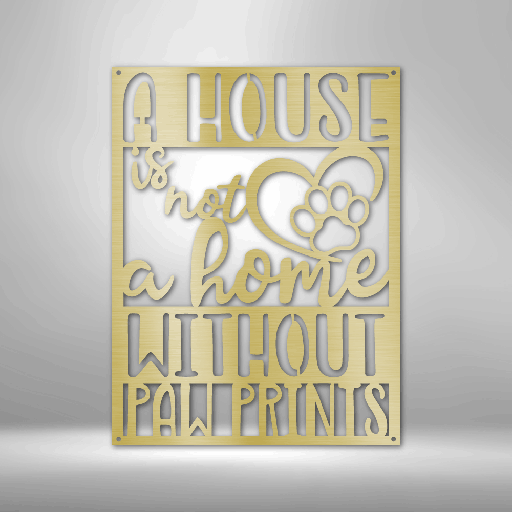 Custom Handmade Designs: A personalized steel sign featuring metal wall art decor is transformed into a true home with paw prints.