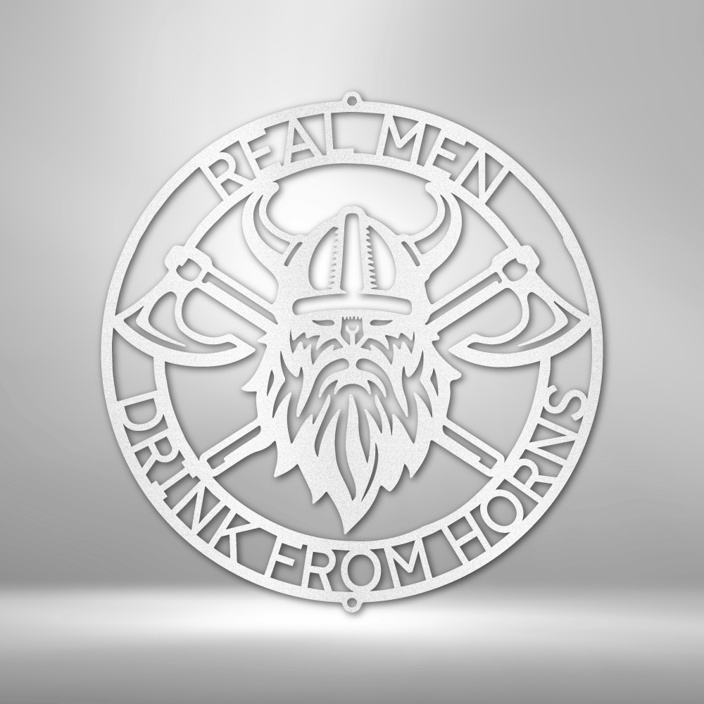 Real man drink from a personalized Battle Axe Ring Monogram metal wall art.