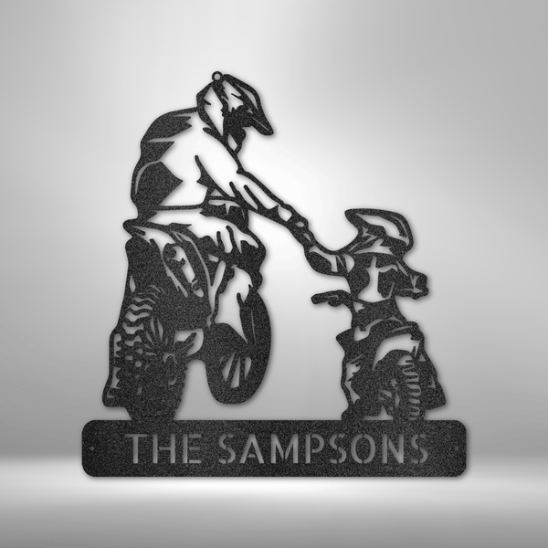 The PERSONALIZED Father and Son Motorcross Monogram is a Durable Outdoor Metal Sign.