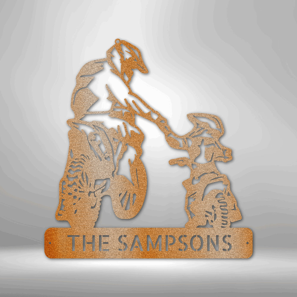 The PERSONALIZED Father and Son Motorcross Monogram is a Durable Outdoor Metal Sign.