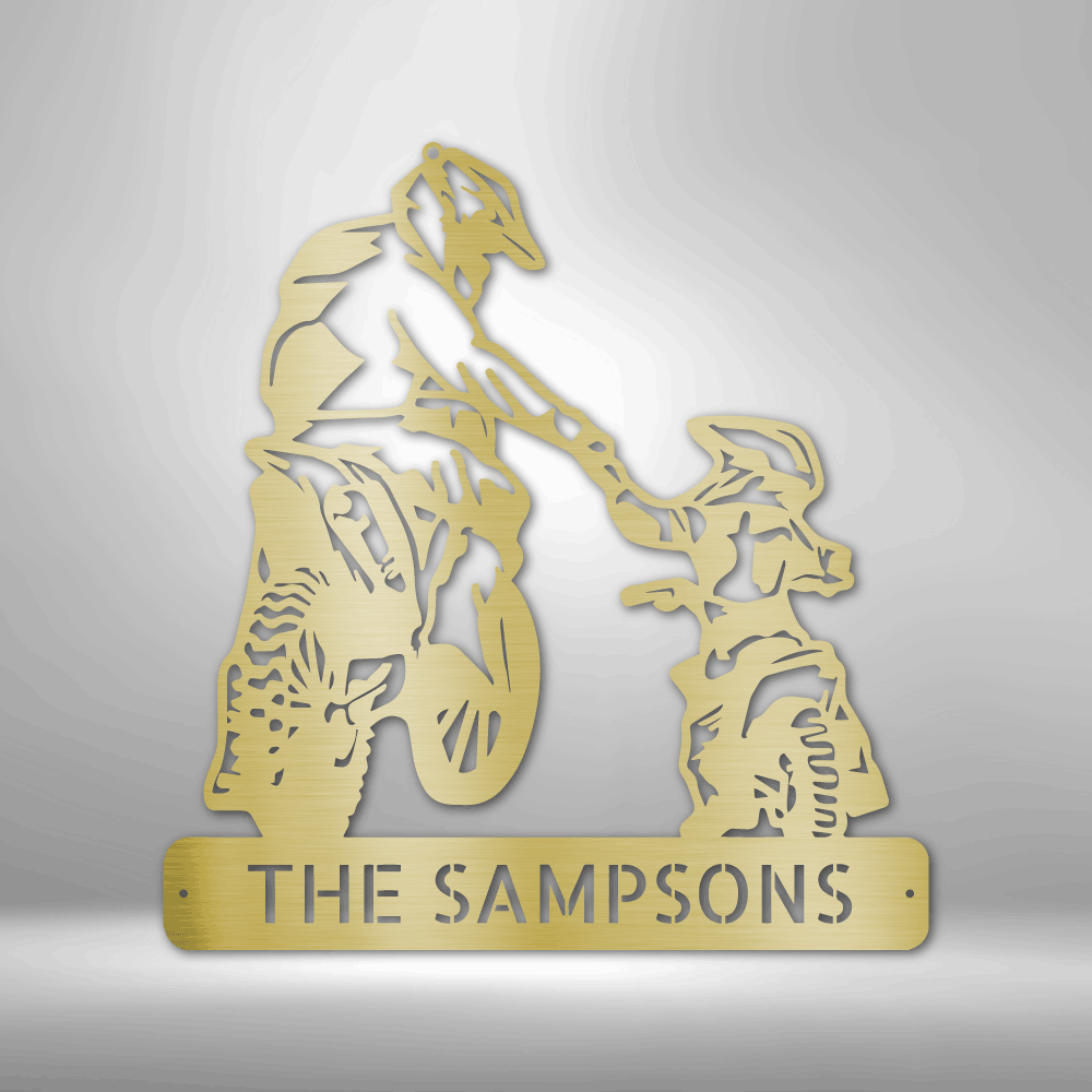 The PERSONALIZED Father and Son Motorcross Monogram is a Durable Outdoor Metal Sign.