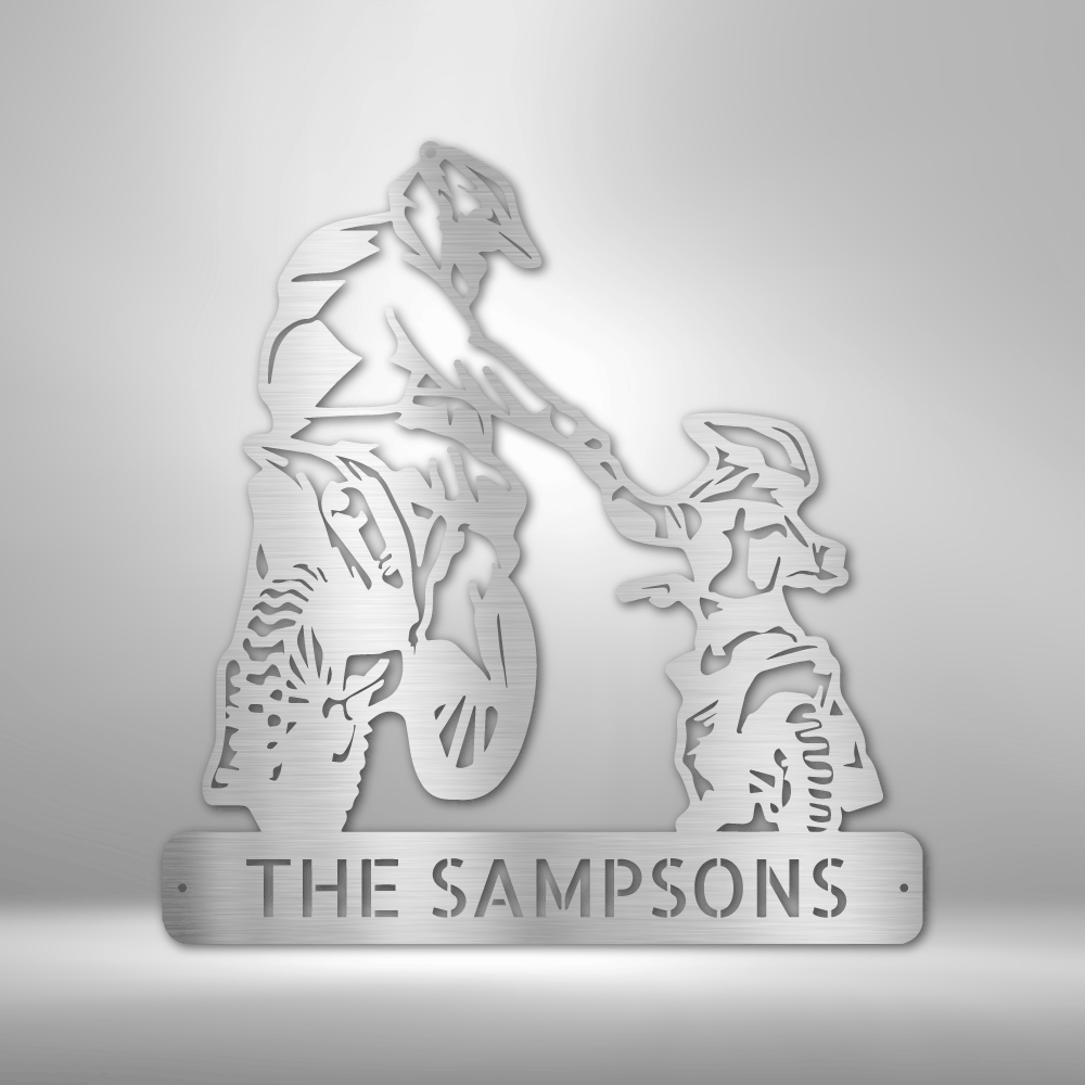 The PERSONALIZED Father and Son Motorcross Monogram is a Durable Outdoor Metal Sign.