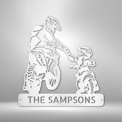 The PERSONALIZED Father and Son Motorcross Monogram is a Durable Outdoor Metal Sign.