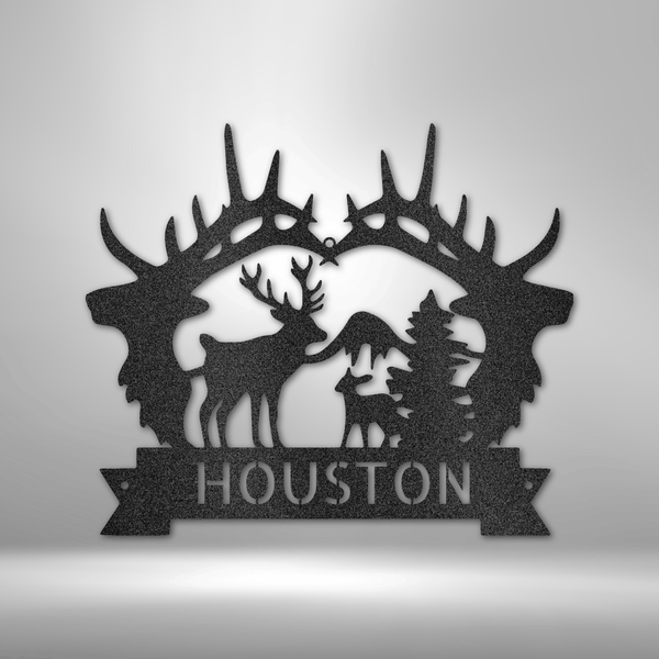 Houston PERSONALIZED Big Antler Monogram - Steel Sign, Unique Metal Art Gifts.