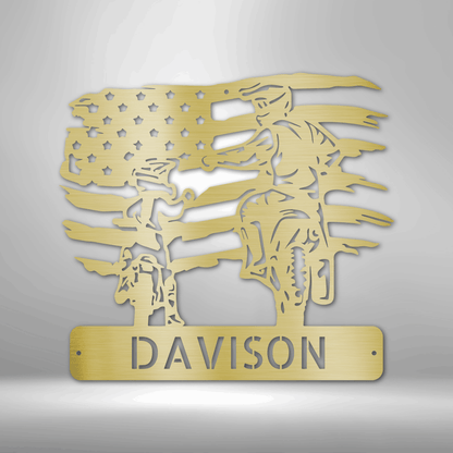 A Custom Handmade Personalized American Motocross Family Monogram - Steel Sign with the name davidson and an american flag.