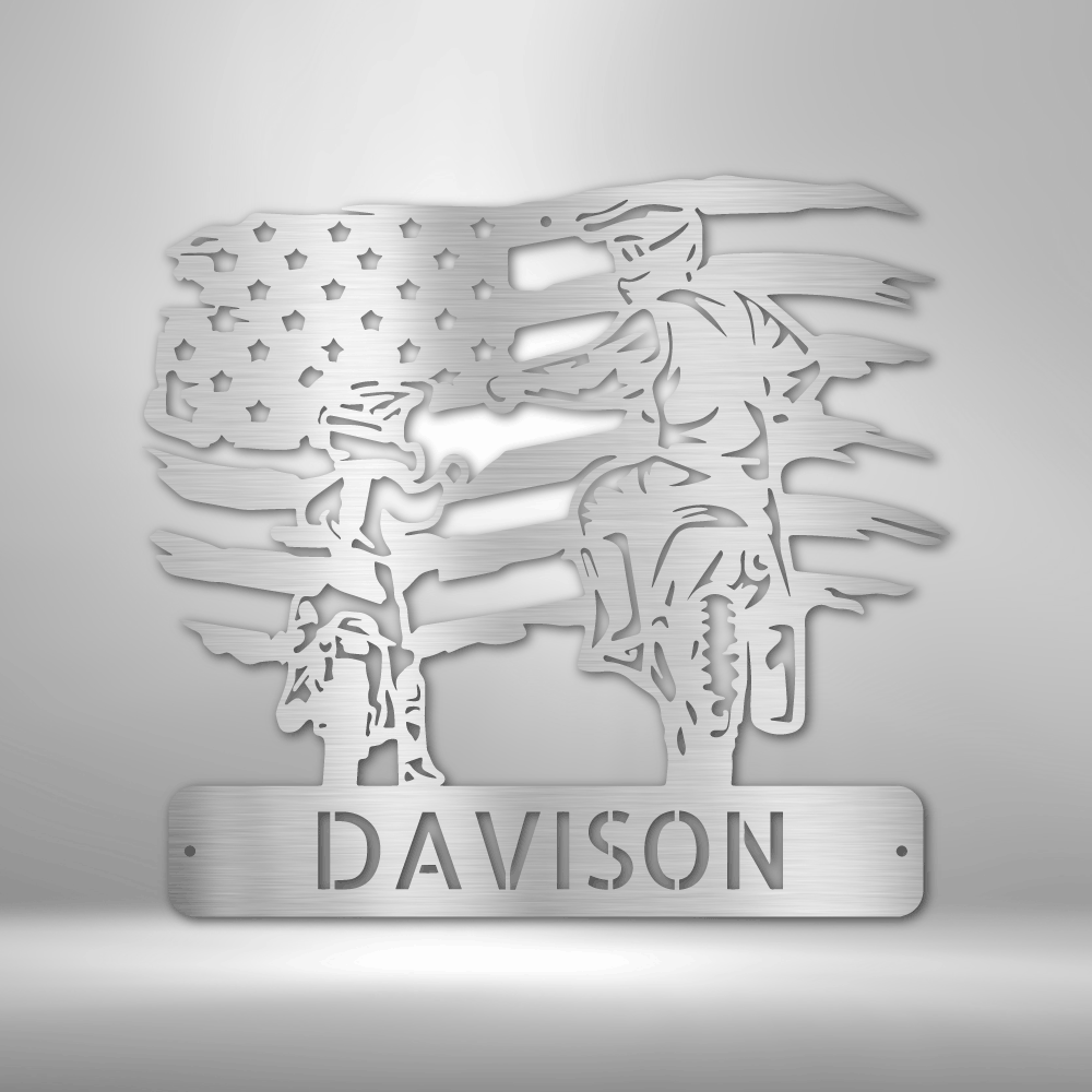 A Custom Handmade Personalized American Motocross Family Monogram - Steel Sign with the name davidson and an american flag.