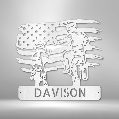 A Custom Handmade Personalized American Motocross Family Monogram - Steel Sign with the name davidson and an american flag.