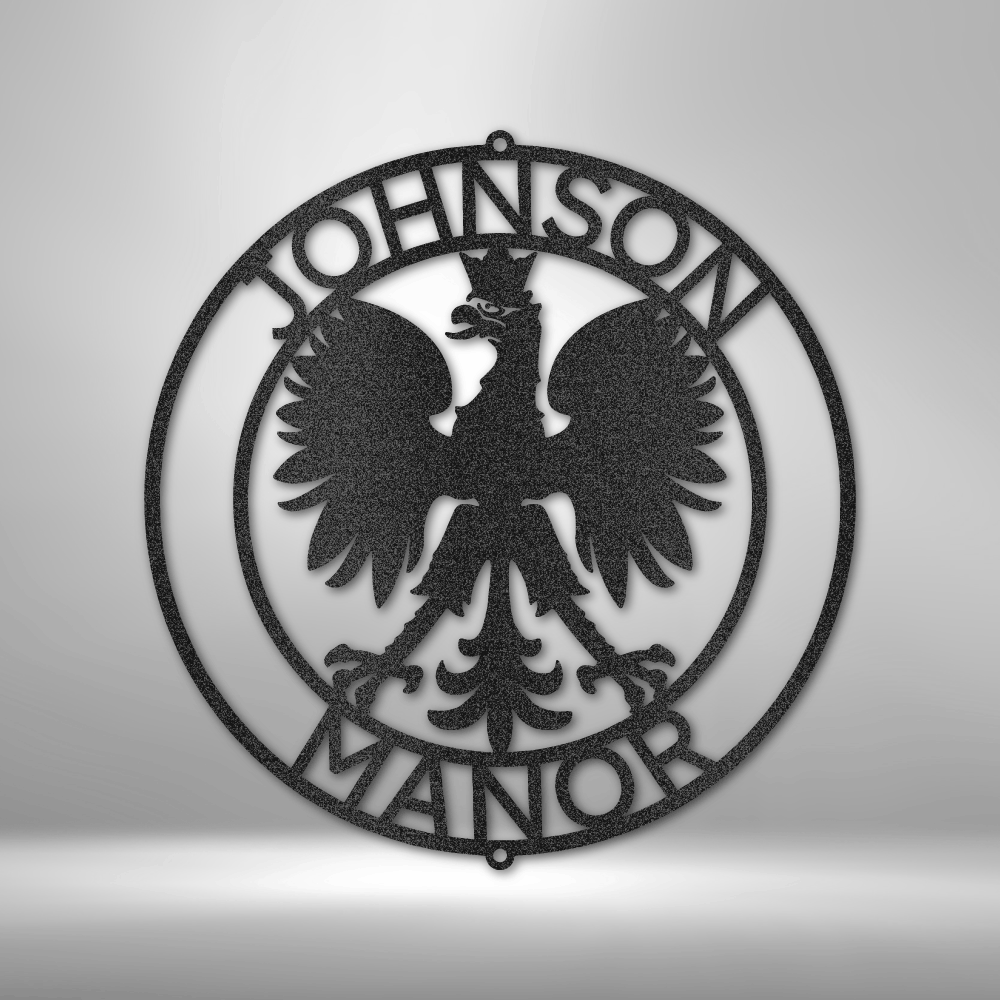 The Polish Eagle Ring Monogram - Personalized Steel Sign on a brick wall.