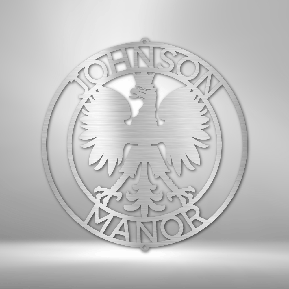 The Polish Eagle Ring Monogram - Personalized Steel Sign on a brick wall.