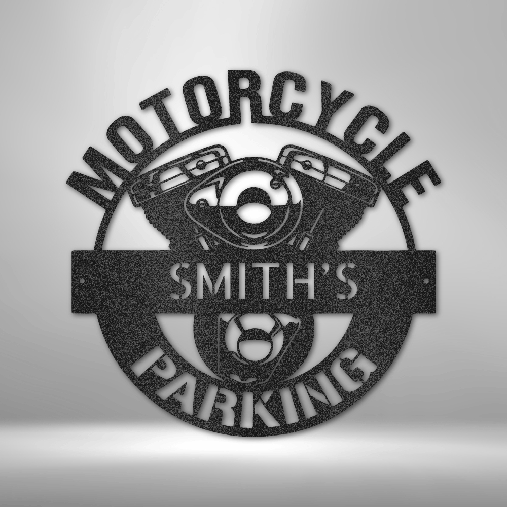 Personalized Motorcycle Parking Monogram - Retro Garage Sign Decor