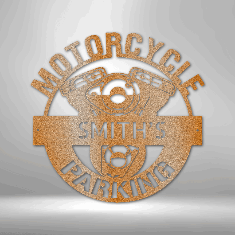 Personalized Motorcycle Parking Monogram - Retro Garage Sign Decor