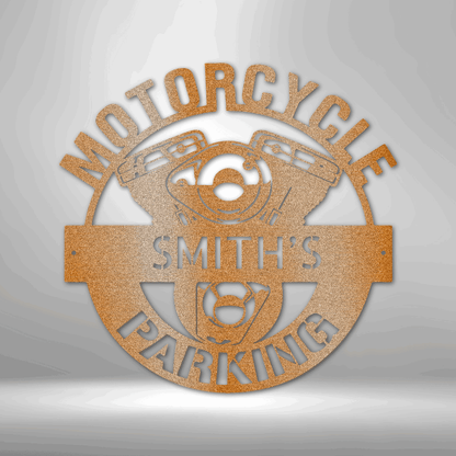 Personalized Motorcycle Parking Monogram - Retro Garage Sign Decor