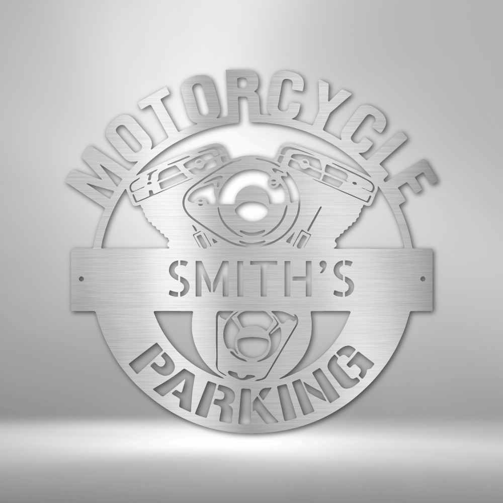 Personalized Motorcycle Parking Monogram - Retro Garage Sign Decor