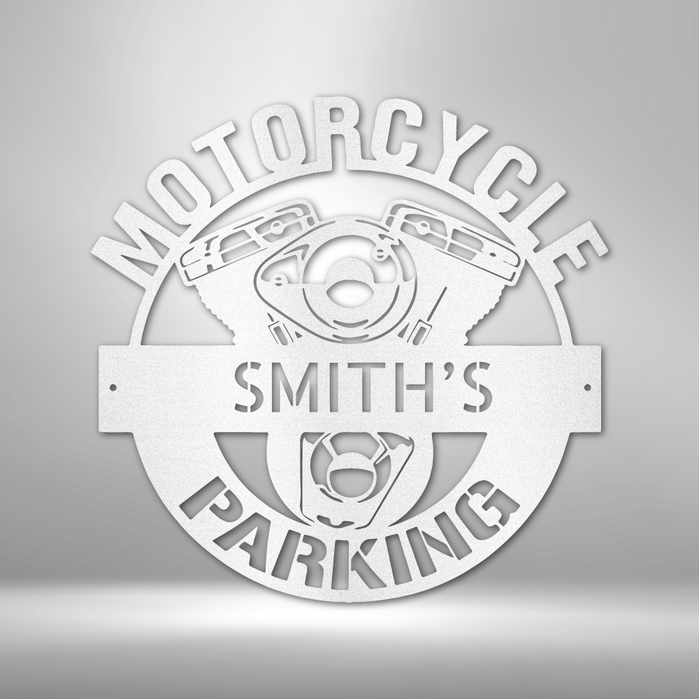 Personalized Motorcycle Parking Monogram - Retro Garage Sign Decor