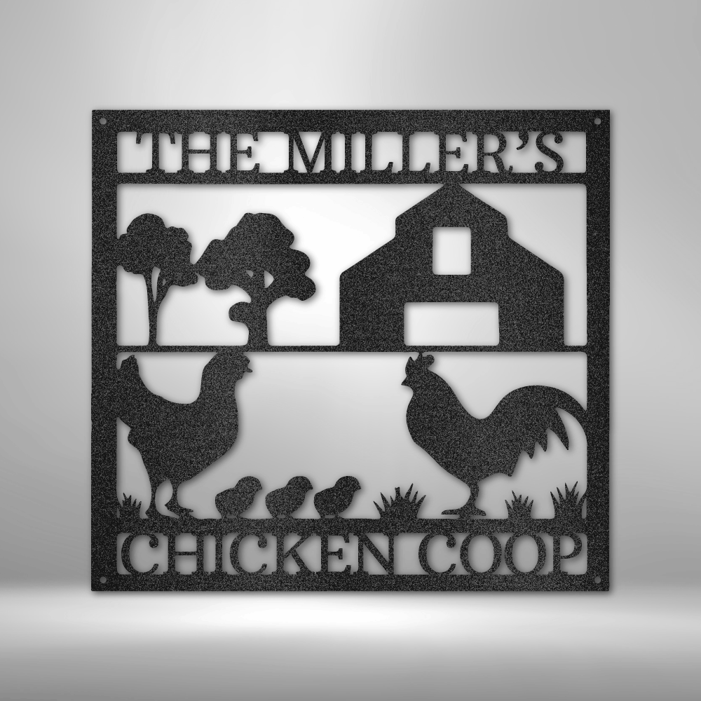 The Miller Chicken Coop Family Sign Monogram - Personalized Steel Sign.